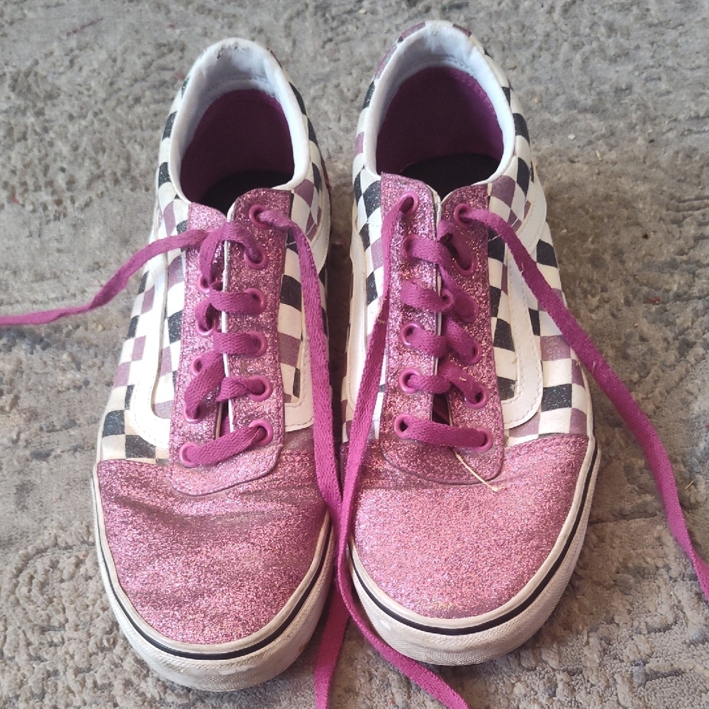Pink Glitter Checkered Sneakers